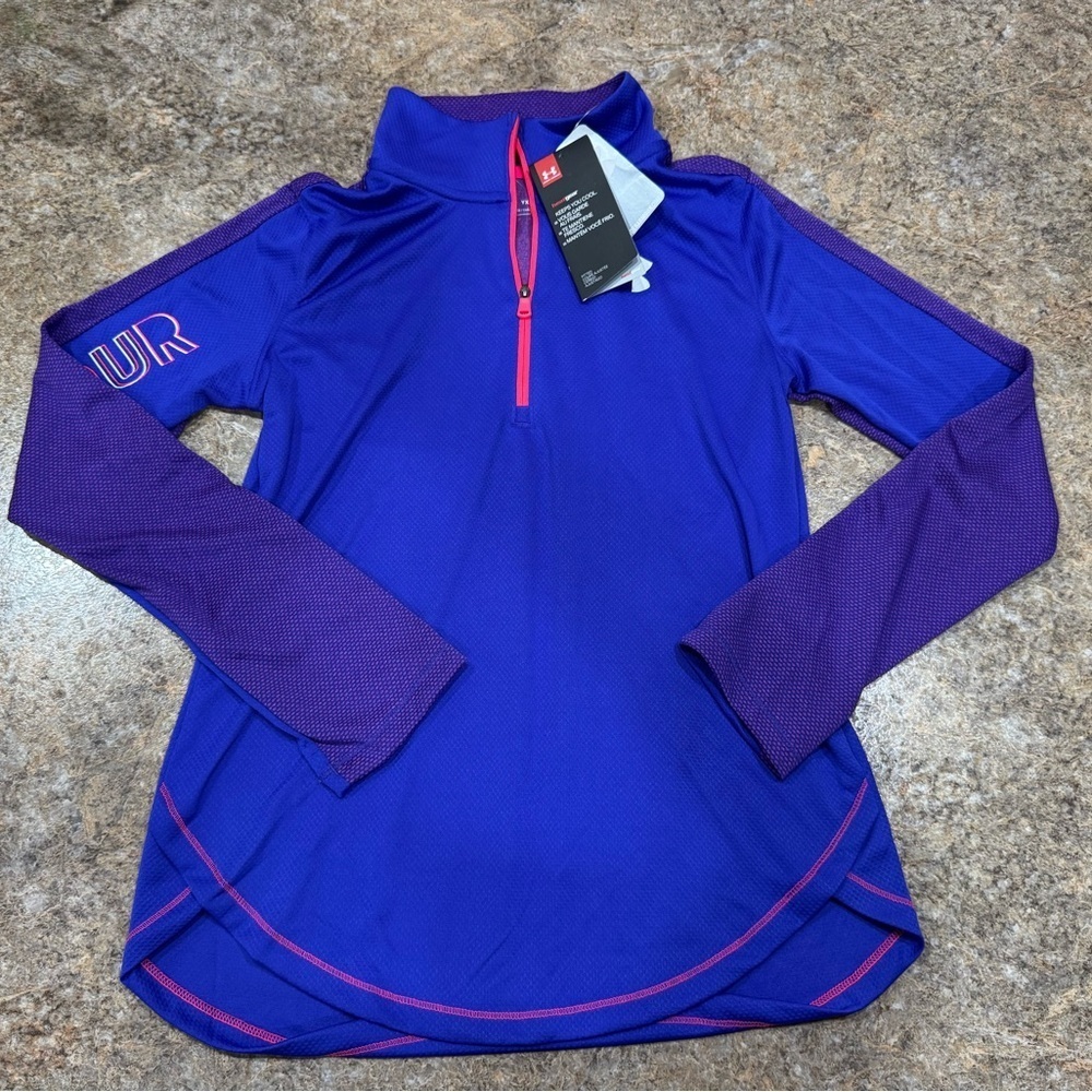 New Under Armour Youth Girls XL HeatGear 1/4 Zip Pullover – Purple/Blue